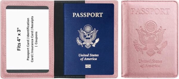 Ciana Passport Holder for Men and Women - PU Leather Passport Cover and Card Holder - Combo Slim Passport Holder with Card Protector Slot, Travel Must Haves (Rose Gold) - Image 2