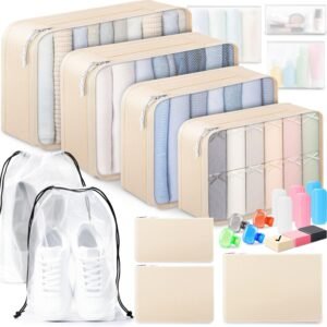 All-in-One 22 Pcs Packing Cubes for Travel Essentials –Includes Cubes,toothbrush covers，Silicone Bottle Cover,zipper bags, Matte Cosmetic Bag, Drawstring bag for Carry-On & Suitcase