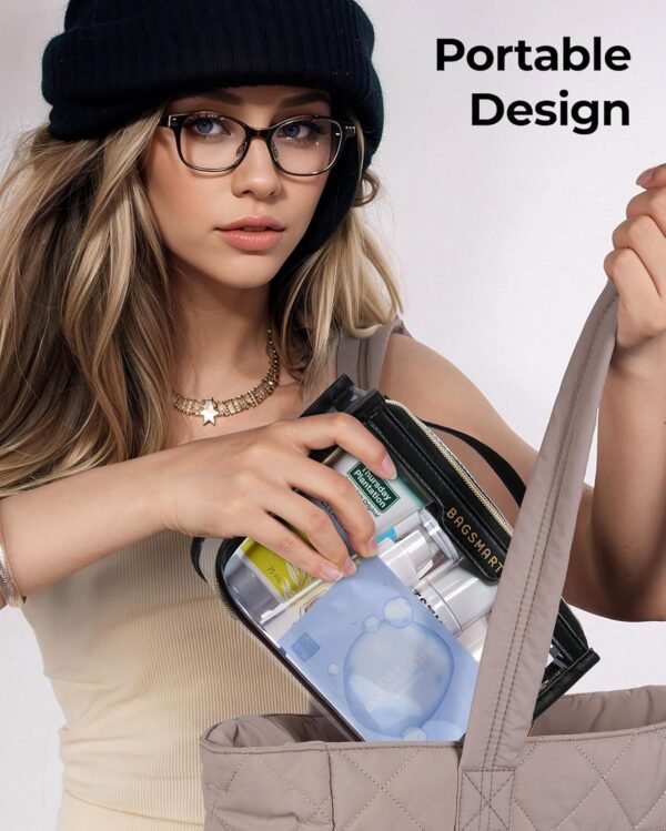 BAGSMART TSA Approved Toiletry Bag, Clear Travel Toiletry Bag, Makeup Cosmetic Pouch Bag for Women Quart Size Compliant Bag Organizer for Travel Essentials (Black Pack of 1,) - Image 7