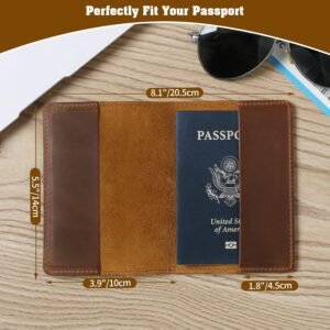 Jack&Chris Leather Passport Holder, Passport Travel Wallet Cover Case for Men Women, Leather Travel Documents Organizer Protector, JC105-Brown