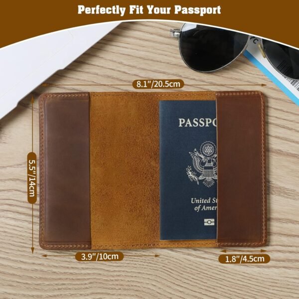 Jack&Chris Leather Passport Holder, Passport Travel Wallet Cover Case for Men Women, Leather Travel Documents Organizer Protector, JC105-Brown - Image 2