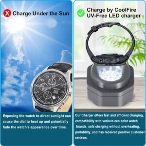 CoolFire – Type-C UV Free Solar Watch Fast Charger for All Eco Solar Watches for Men, Reloj Hombre Portable Battery Charger. for All Kinds of eco Solar Watches. (Gray)