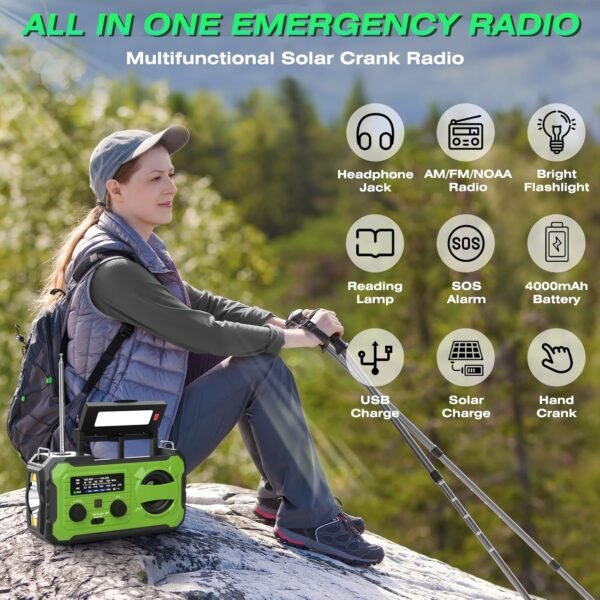 Emergency Weather Radio 37000mWh Solar Hank Crank Radio USB Charged with NOAA/AM/FM, Flashlight, Reading Light, SOS Alarm for Emergency Kit for Indoor Outdoor Power Outage Survival Essentials - Image 9