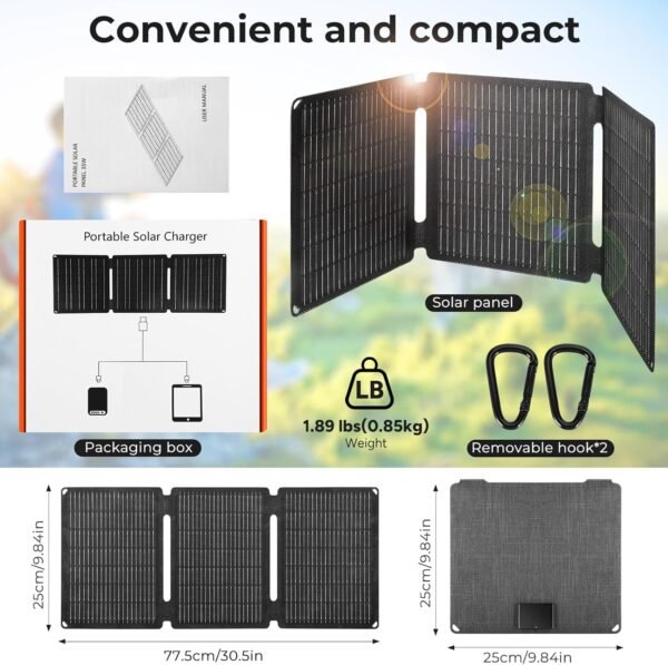 35W Portable Solar Panel Charger QC3.0 USB C Solar Panel Waterproof Dustproof 12v Solar Battery Charger - Image 2