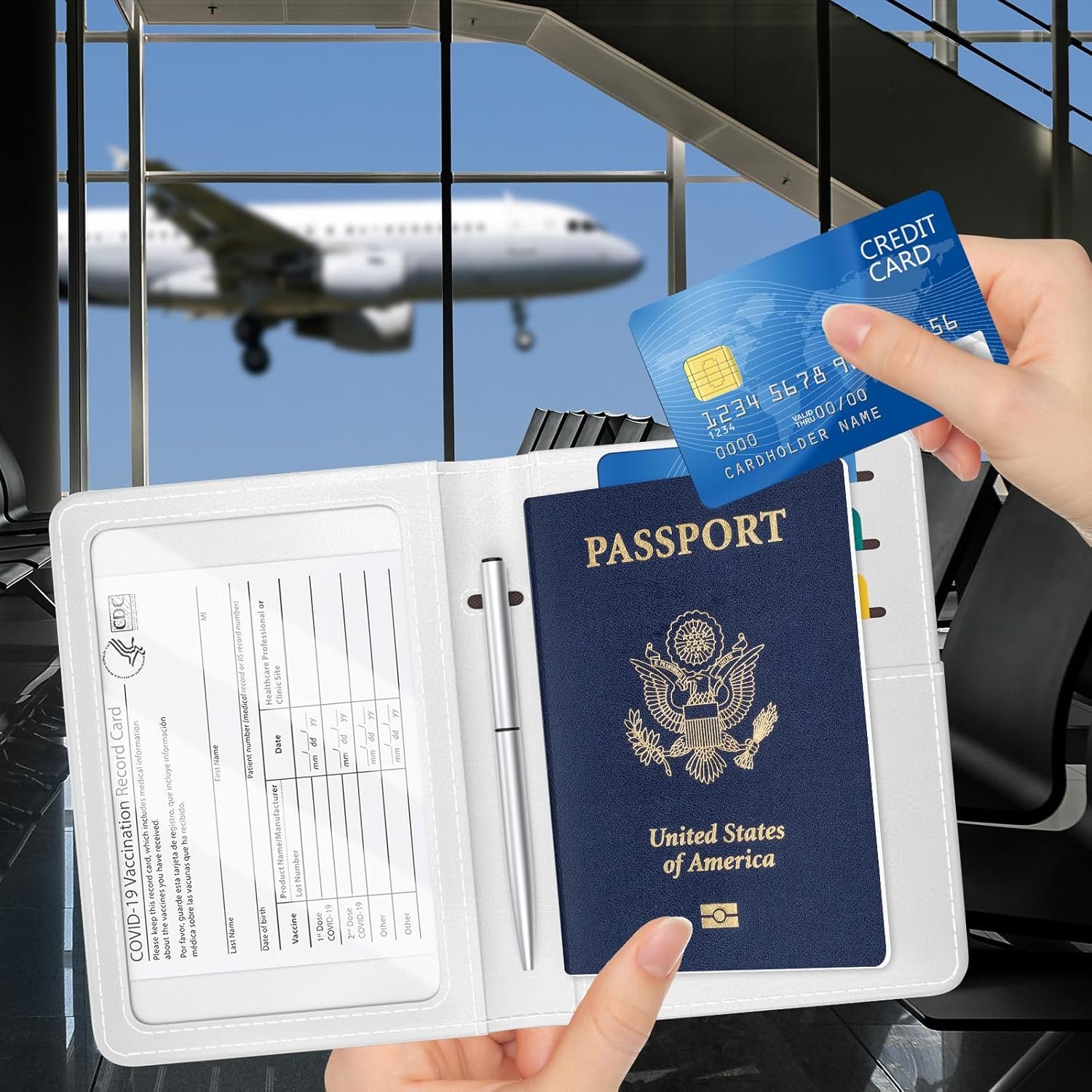 Rimilak Passport Holder, RFID Blocking Passport Cover Wallet Travel Essentials, Leather Travel Air Ticket Documents Organizer Protector for Women and Men, Gold Marble - Image 7