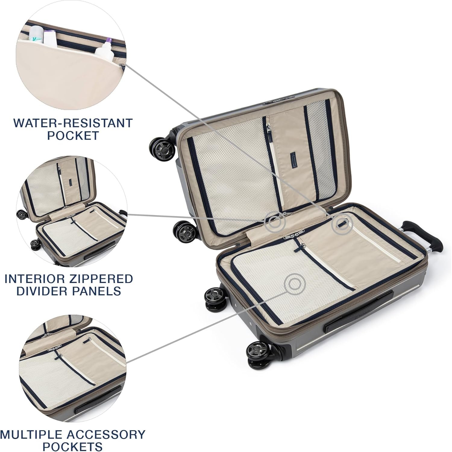 Travelpro Platinum Elite Hardside Expandable Carry on Luggage, 8 Wheel Spinner, TSA Lock, Hard Shell Polycarbonate Suitcase, Metallic Sand, Carry on 21-Inch - Image 4