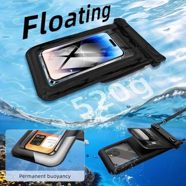 Waterproof Phone Pouch Double Pocket, Floating IPX8 8.5 inch Waterproof Phone Case for Beach Vacation Essentials for Compatible iPhone 16 15 14 Pro Max Galaxy S25 S24 Ultra Phone Pouch Black - Image 5