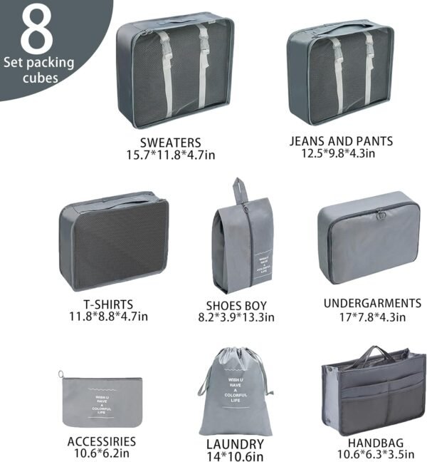 Travel Accessory Organizer, 8 Set Packing Cubes for Suitcases, Convenient Travel Packing Organizer - Image 2