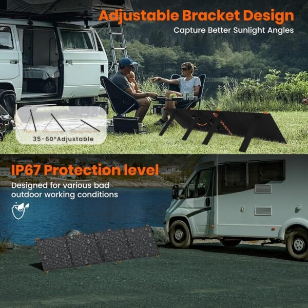 100W Portable Solar Panel for Power Station, Foldable Monocrystalline Solar Charger with QC3.0 USB-A & USB-C, 24% High Efficiency, IP67 Waterproof - Compatible with Camping, RV, Emergency Blackout - Image 3