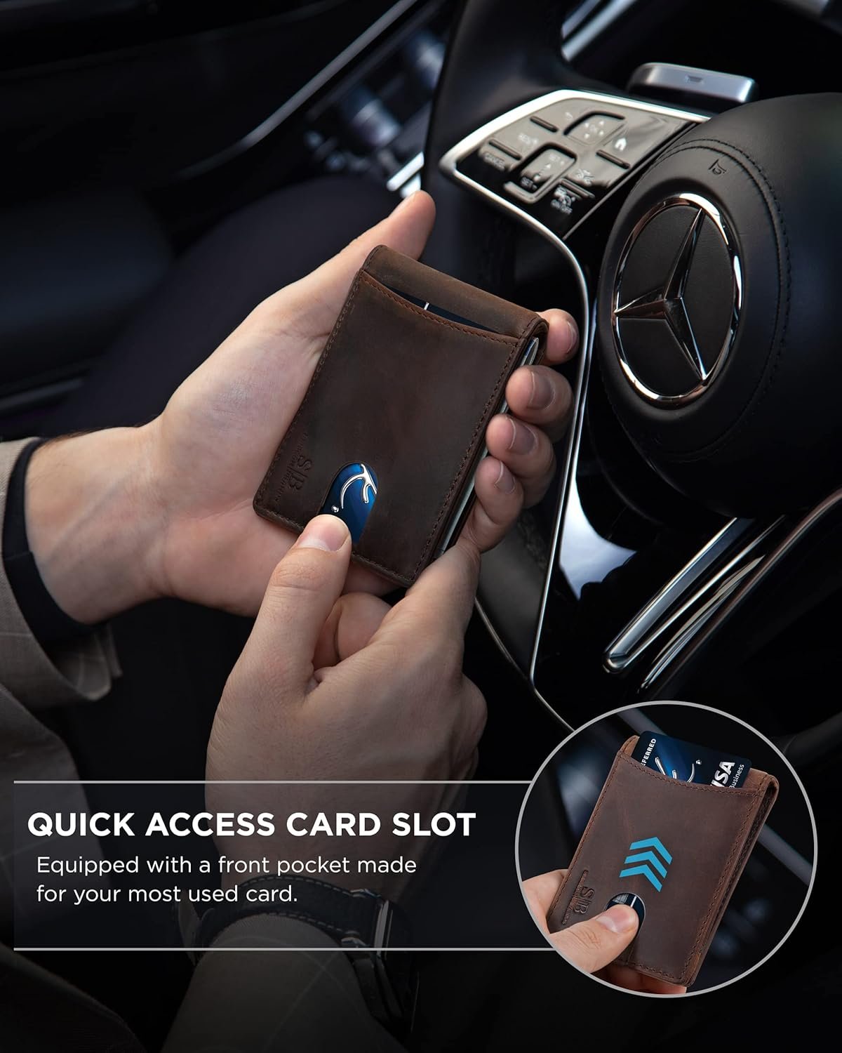 SERMAN BRANDS RFID Blocking Slim Bifold Genuine Leather Minimalist Front Pocket Wallets for Men with Money Clip Thin Mens - Image 3