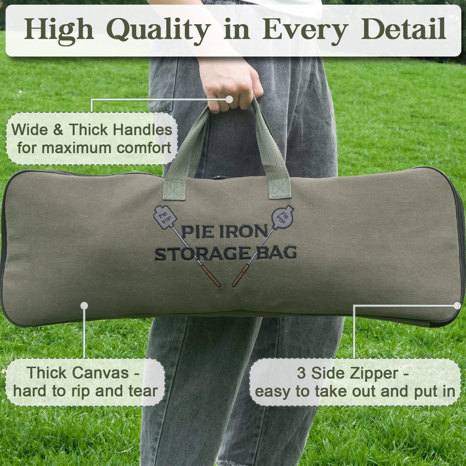 Deluxe Pie Iron Bag for Mountain Pie Maker Cast Iron Storage Fits up to 4, Heavy Duty Padding with Extra Pocket for Campfire Accessories, Strong Straps to Secure, Camping Storage Bag 32×12in - Image 4