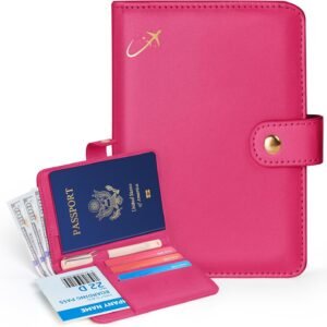 Forvencer Passport Holder with Money Pocket, RFID Blocking Passport Wallet Cover for Travel, Premium Card Case, Waterproof Travel Accessories for Women Men, Hot Pink