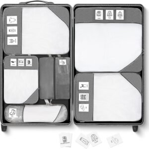 Compression Packing Cubes for Travel 6 Set Expandable Packing Organizers Durable Luggage Bags Organizers for Suitcases Travel Accessories (Gray)