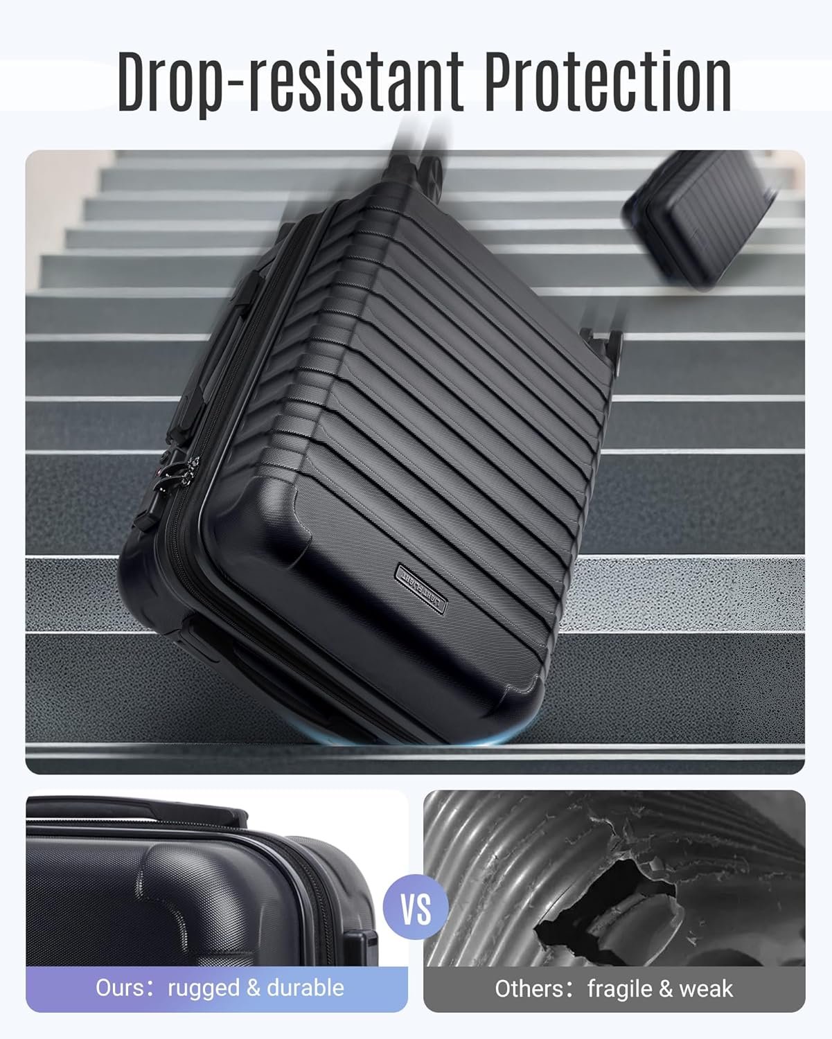 LIGHT FLIGHT Luggage Sets, 3 Piece Durable Suitcase Set with Spinner Wheels, 3 Pcs Hardside Lightweight luggage with TSA Lock, Large Checked Travel Suitcases, 20/24/28 Inch, Black - Image 6