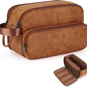 Toiletry Bag for Men, Travel Toiletry Bag Travel Essentials, Dopp Kit Water-resistant Shaving Bag, Bathroom Bag Toiletries Organizer, Brown(PU Leather)