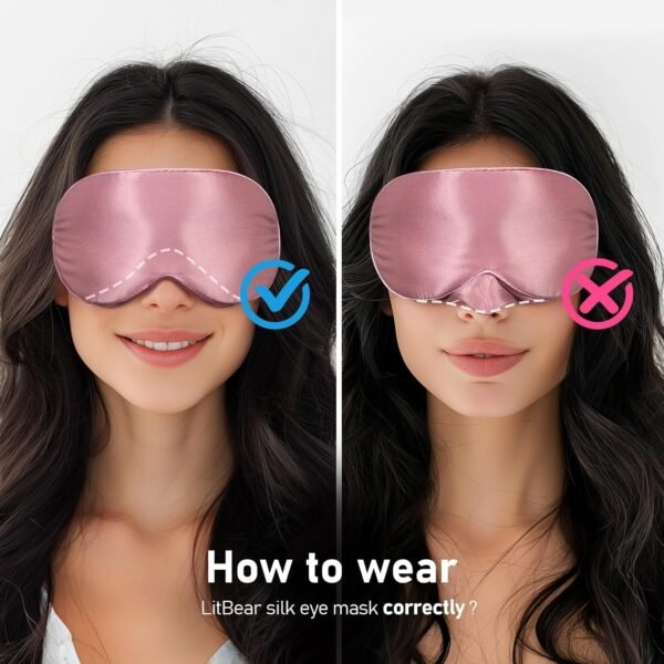 LitBear 100% 22 Momme Mulberry Silk Sleep Mask - 3D Contoured Eye Mask for Men & Women, Soft Breathable Sleeping Mask with Adjustable Strap, Perfect Blocks Light for Sleeping (Bean Pink) - Image 8