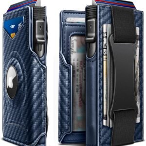 KEMISANT Airtag Wallet Men,Mens Slim Front Pocket Wallet Money Clip Standard or Apple Airtag Use 3.8″×2.8″×0.9″
