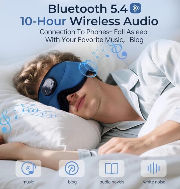 LC-dolida 5.2 Bluetooth Sleep Mask with White Noise,Sleep Headphones,Bluetooth Wireless Music Eye Mask, Ideal for Travel, Night Work, Side Sleeping and Office Use for Both Men and Women(Dusty Cyan) - Image 4