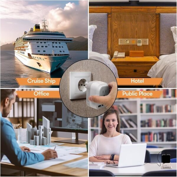 Mapambo 220V to 110V Voltage Converter US to Europe Converter for European Travel Plug Adapter with 2 USB Port 2 USB C International Power Adapter (Grey) - Image 7