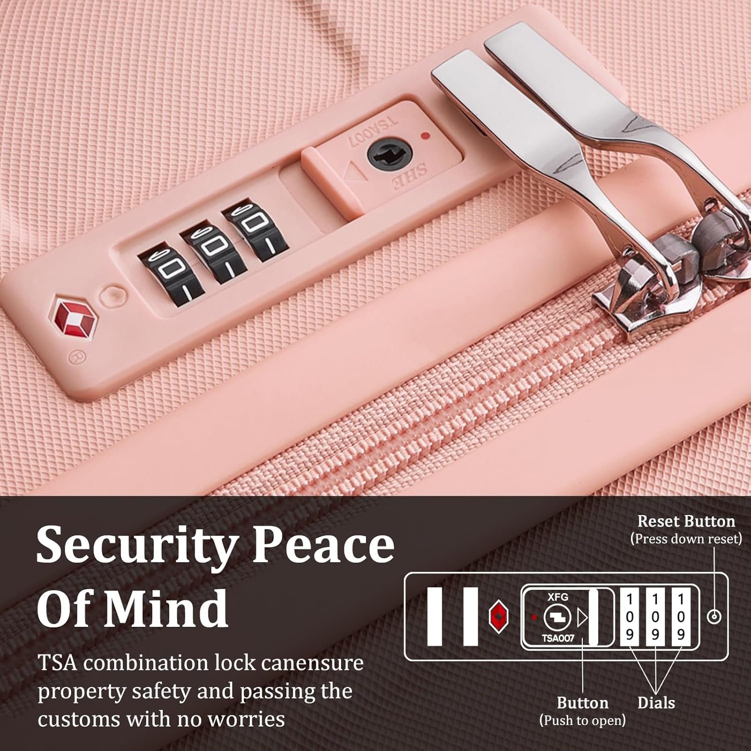 imiomo Hard Shell Luggage Sets 5 Piece for Women, Lightweight Hardside Rolling Suitcase Set with Spinner Wheels and TSA Lock, Pink - Image 2