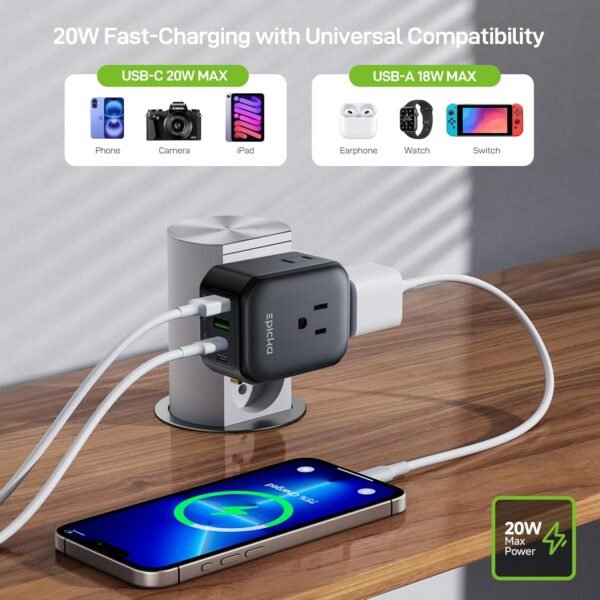 EPICKA Hybrid European Travel Plug Adapter, Foldable & Detachable Type C (EU) VisaPlug, 8-IN-1 International Power Adapter with 4 USB Ports (2 USB-C PD 20W) - Travel Essentials for US to Europe, Black - Image 3