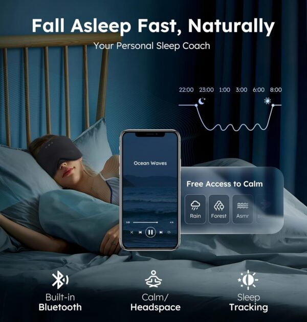 Luxury Bluetooth 5.4 Sleep Mask for Adults - Ice Fiber Cooling & HD Sound, 100% Light Blocking Adjustable Eye Cover for Travel & Side Sleepers - Soft Sleep Headphones with 10H Playtime - Image 6