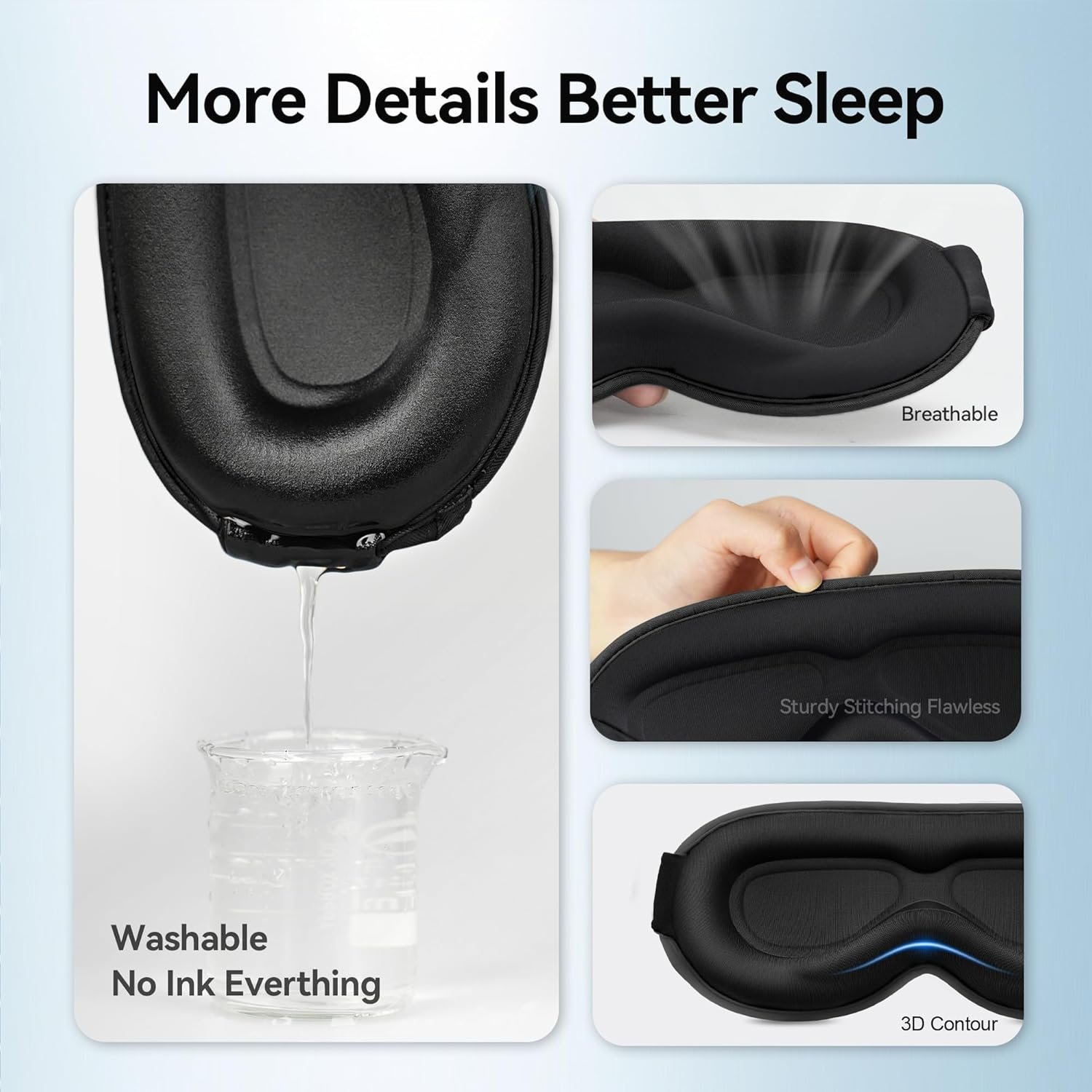 Blackout Sleep Mask: Weighted Eye mask for Deep Sleep - 3D Contoured Zero Pressure and Eyelash Free - Airplane Travel Nap Night Sleep Eye Cover - Adjustable Ear-Friendly Breathable Comfortable Black - Image 6