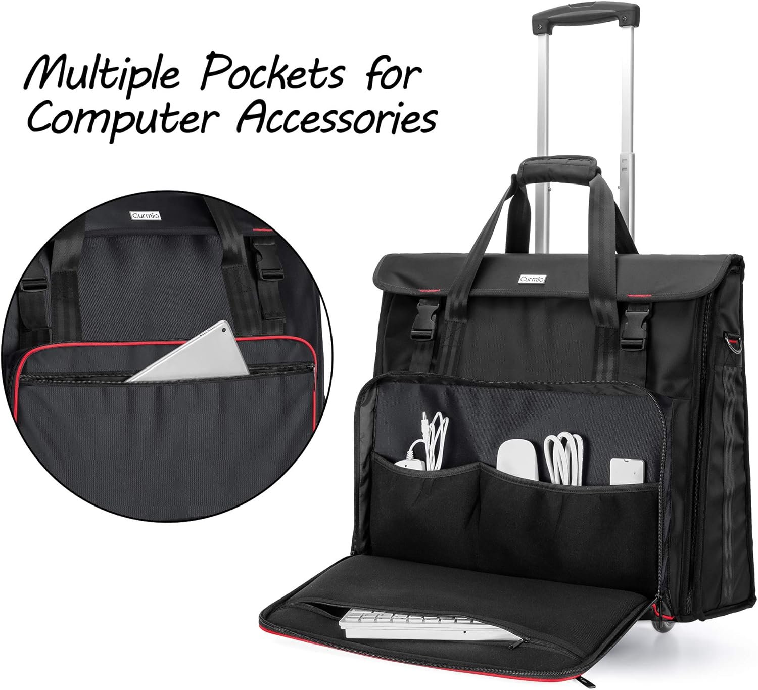 CURMIO Rolling Carrying Bag with Wheels Compatible for Apple iMac 27 inch Desktop Computer, Detachable Trolley Storage Case Compatible with iMac 27” Monitors and Accessories, Black (Patent Pending) - Image 3