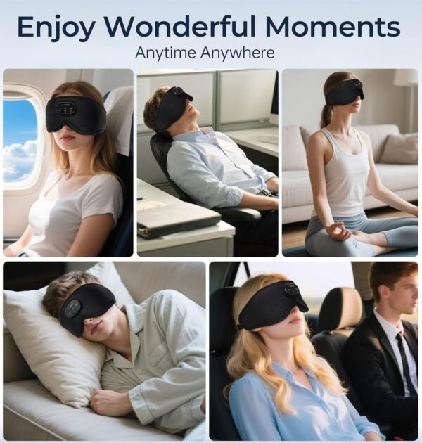 LC-dolida Bluetooth Sleep Mask with White Noise，Sleep Headphones,Bluetooth Wireless Music Eye Mask, Ideal for Travel, Night Work, Napping, Side Sleeping and Office Use for Both Men and Women(Black) - Image 8