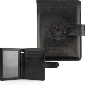 Passport Holder for Travel, Leather Passport Holder, RFID Passport Cover Passport Wallet Premium Passport Case with Card Holder & Pen Slot Travel Must Haves Essentials for Women Men (Black)
