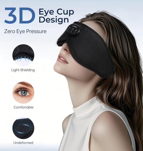 LC-dolida Bluetooth Sleep Mask with White Noise，Sleep Headphones,Bluetooth Wireless Music Eye Mask, Ideal for Travel, Night Work, Napping, Side Sleeping and Office Use for Both Men and Women(Black) - Image 5