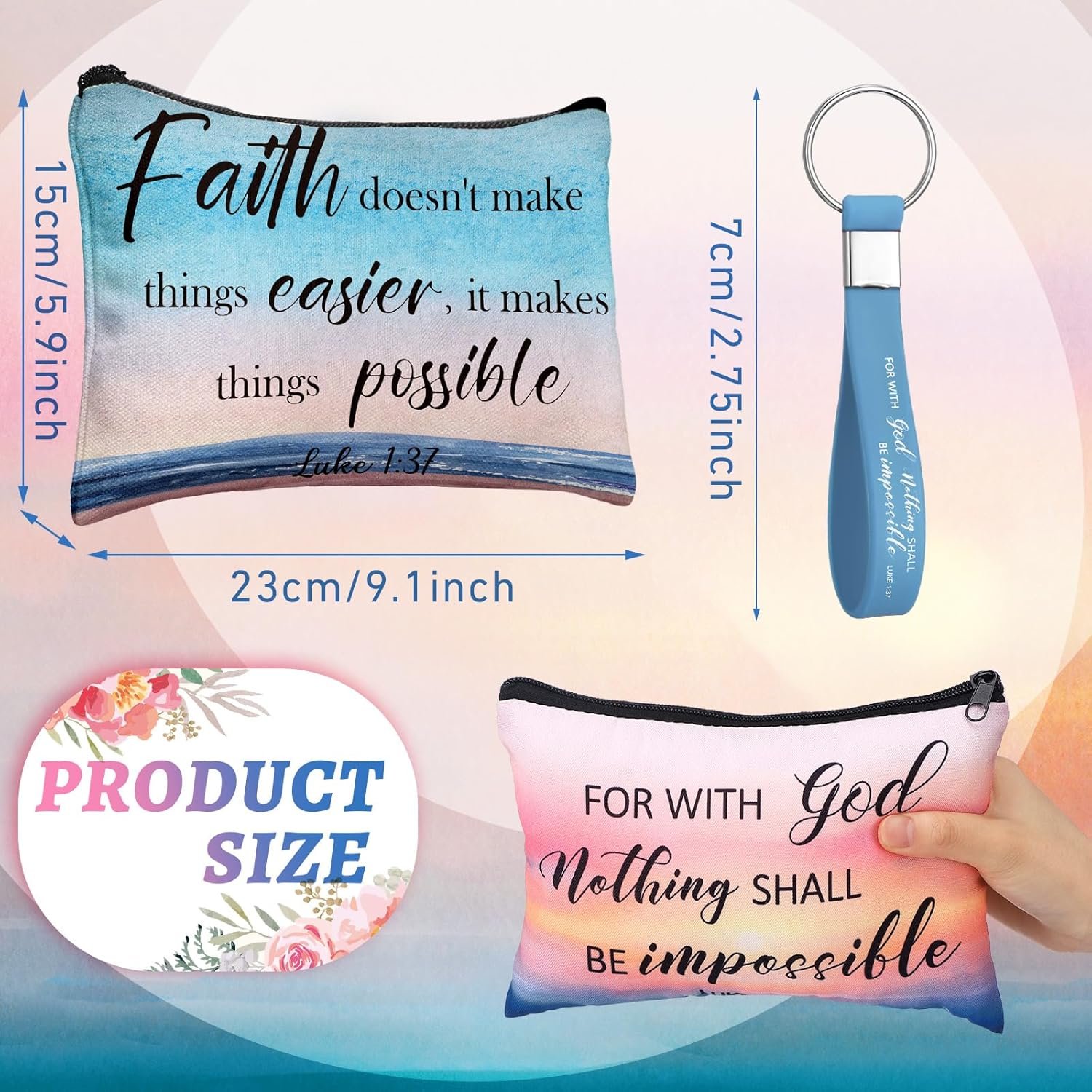 Hillban 32 Pcs Canvas Cosmetic Bag Bulk with Inspirational Quote Keychains Women Canvas Makeup Bag Graduation Gift Travel Toiletry Coin Pouch for Graduation Mother's Day Birthday Party (Landscape) - Image 7