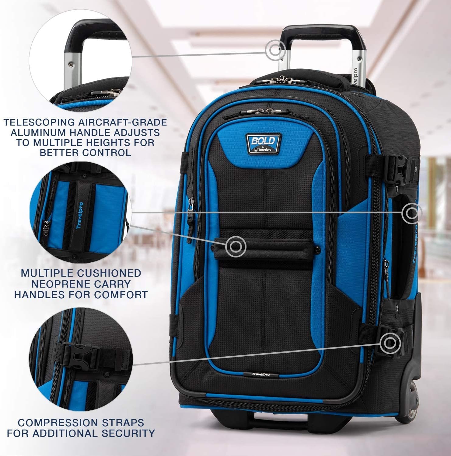 Travelpro Bold Softside Expandable Carry on Rollaboard Luggage, Carry on 22-Inch, Blue/Black - Image 2