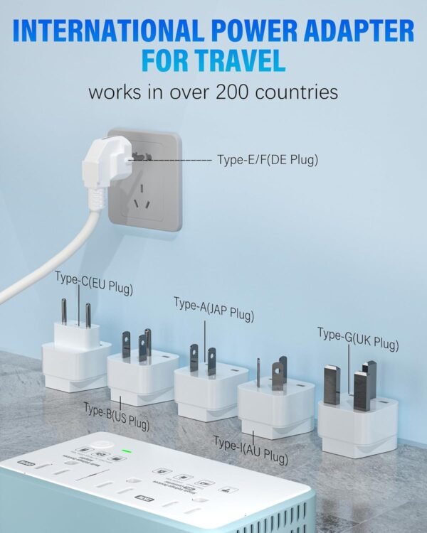 220V to 110V Voltage Converter US to Europe, 2000W Max International Power Converter with 4 USB Charging, Power Converter for European with Travel Plug Adapter - Image 2