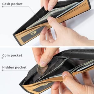 GSOIAX Hide & Seek Thin Wallet For Men Made of Cowhide RFID Blocking Bifold Mens Slim Wallets With Gift Box (Dark Blue&Brown)