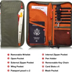 ZOPPEN Passport Holder Family RFID Passport Wallet, Passport Holder Women/Men, Travel Wallet Documents Organizer Zipper Case with Removable Wristlet Strap, Travel Essentials for Flying