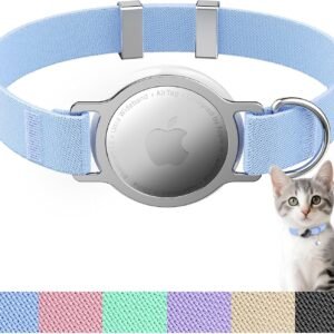 AirTag Cat Collar, Ultra Elastic Cat Tracker Collar, Airtag Holder Compatible with Apple Air Tag, [Lightweight & Scratch Resistant] Adjustable Stepless GPS Pet Collar for Cats Kittens (Blue)