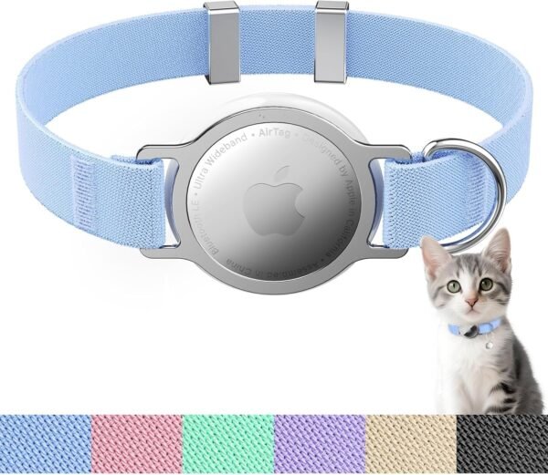 AirTag Cat Collar, Ultra Elastic Cat Tracker Collar, Airtag Holder Compatible with Apple Air Tag, [Lightweight & Scratch Resistant] Adjustable Stepless GPS Pet Collar for Cats Kittens (Blue)