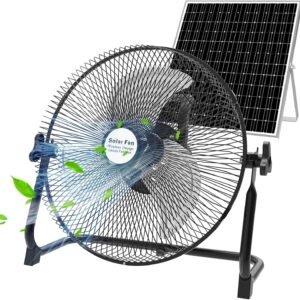 deaunbr Solar Powered Fan 12 Inch,15000mAh Battery,Wireless Rechargeable Fan with 20W Solar Panel Powered and AC Charger Dual Input for Garage,Fishing,Camping,Outdoors