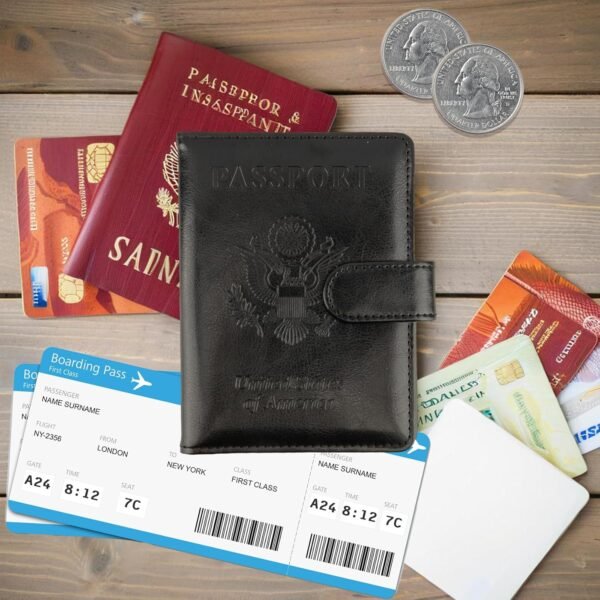 Passport Holder for Travel, Leather Passport Holder, RFID Passport Cover Passport Wallet Premium Passport Case with Card Holder & Pen Slot Travel Must Haves Essentials for Women Men (Black) - Image 2