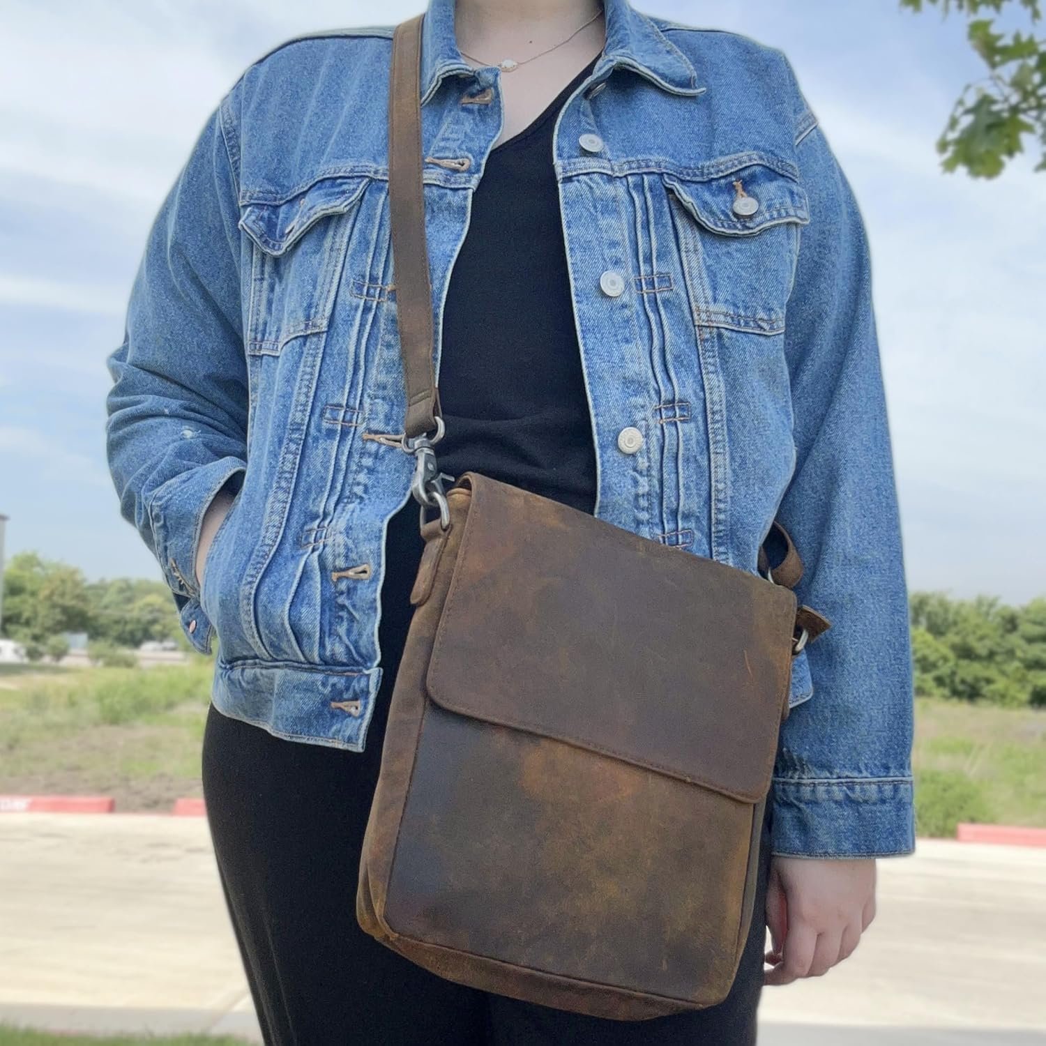 Myra Bag Distressed Leather Messenger Bag - Crossbody Purse for Women - Image 7