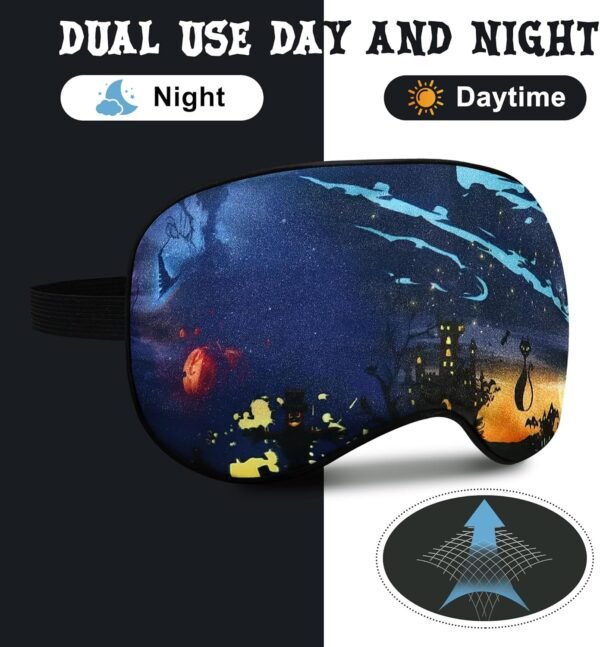 2 Pcs Sleep Eye Mask Halloween Pumpkin Wizard Bat Eye Mask with Adjustable Strap Spooky Black Cat Eye Cover Soft Lightweight Blindfold for Kid Teen Men Women Home Travel Yoga Nap Blindfold Game - Image 3