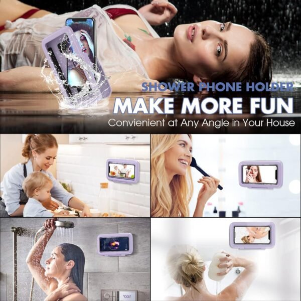 LC-dolida Shower Phone Holder Waterproof 480 Rotation Phone Stand Case Mount for Bathroom Batheub Kitchen Wall Mirro Compatible with iPhone 16 15 14 13 Plus Pro Max XS XR Women Men Gift - Image 3