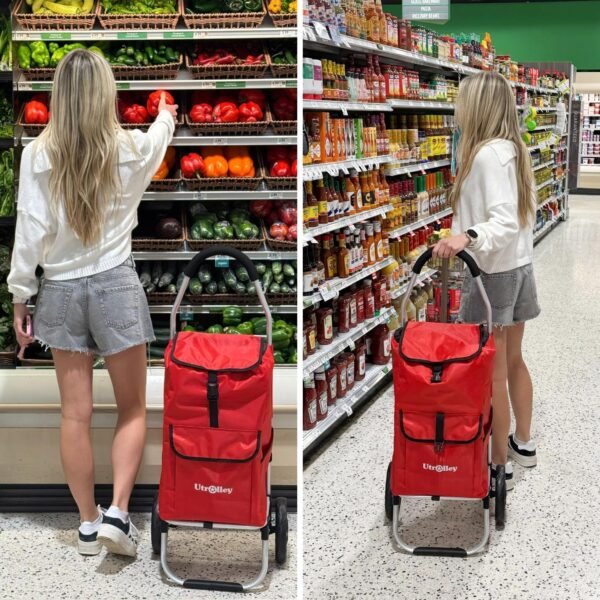 Ultra-Lightweight Foldable Shopping Cart for Groceries - Large 42L Capacity Grocery, Soft Rolling Wheels, Removable Bag, Multi-Use Personal Hand Truck, Red - Image 5