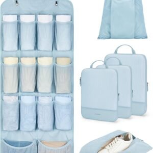 BAGSMART Hanging Compression Packing Cubes, 6 Set Large Suitcase Organizer Bags Set, Cruise Travel Essentials for Women