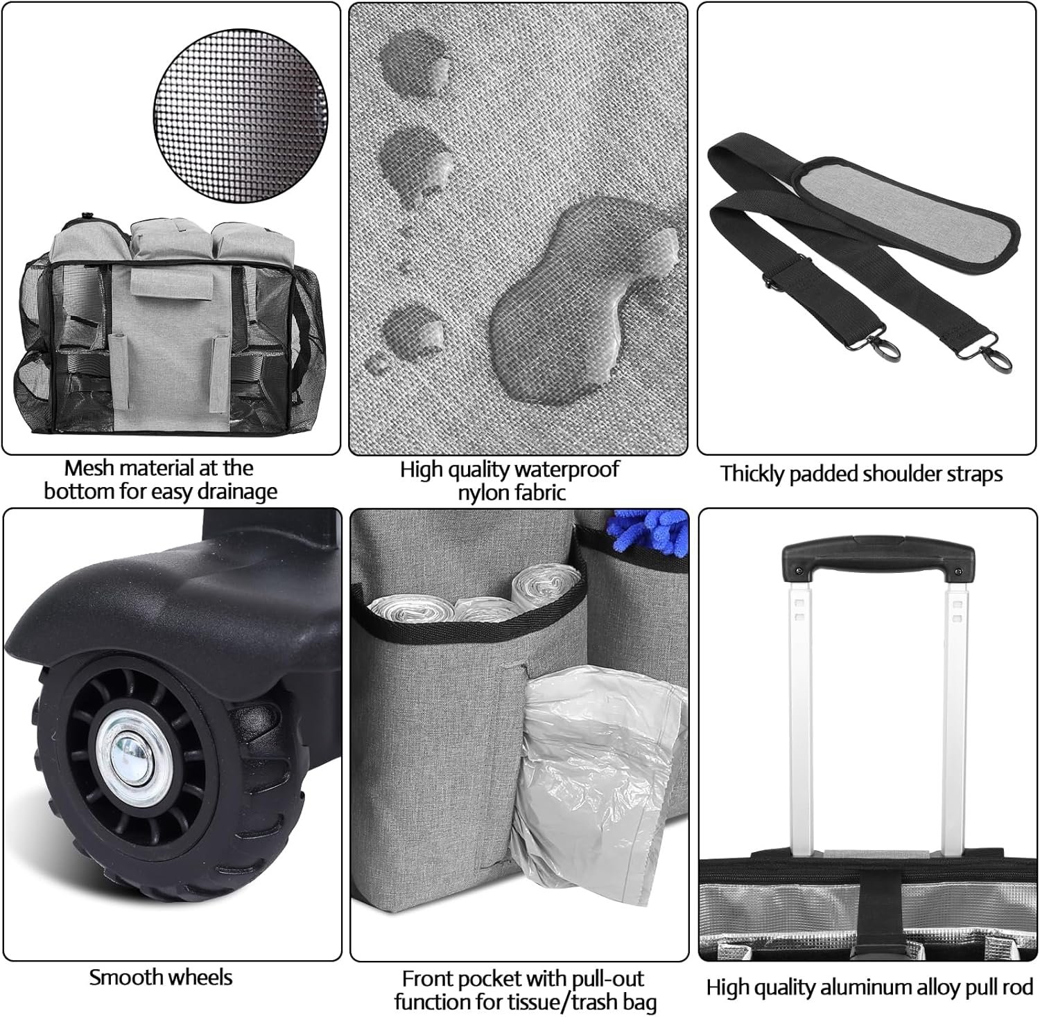 Extra large Rolling Cleaning caddy bag with Detachable, Foldable Trolley Portable Cleaning Cart for Housekeeping Cleaning caddy with Adjustable Shoulder Strap and Multiple Storage Pockets - Image 6