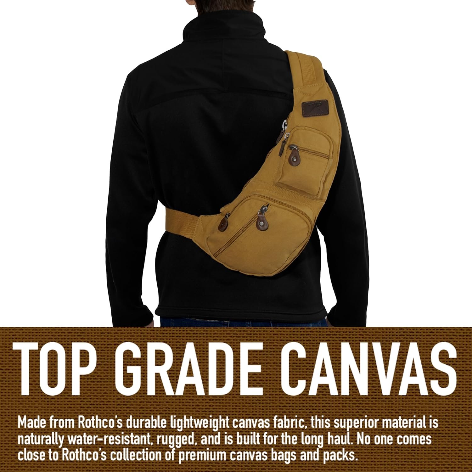 Rothco Vintage Canvas Crossbody Sling Bag – Compact Travel Shoulder Backpack 2L Storage - Image 6