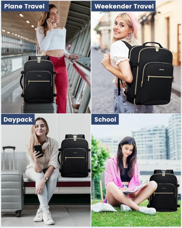 LOVEVOOK Carry on Backpack, 50L Travel Backpack Flight Approved, Waterproof Large 18inch Laptop Backpack Luggage Daypack Business Weekender Overnight with 3 Packing Cubes, Black-Black - Image 7