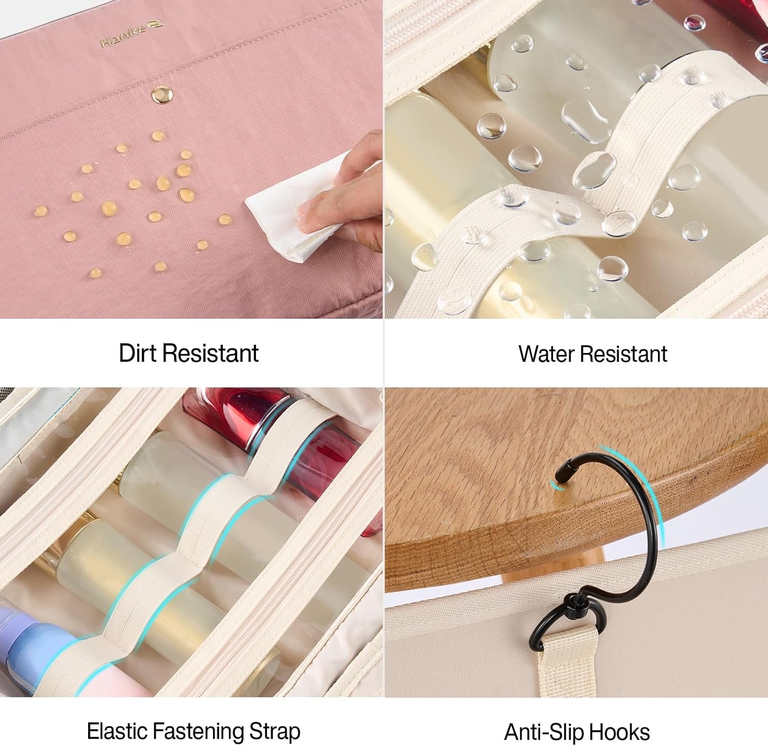 Hanke Hanging Travel Toiletry Bag for Women with Jewelry Organizer Compartment, Travel Essentials Toiletries and Makeup Bag, Water-Resistant & Stain-Resistant with Trolley Strap (Pink) - Image 6