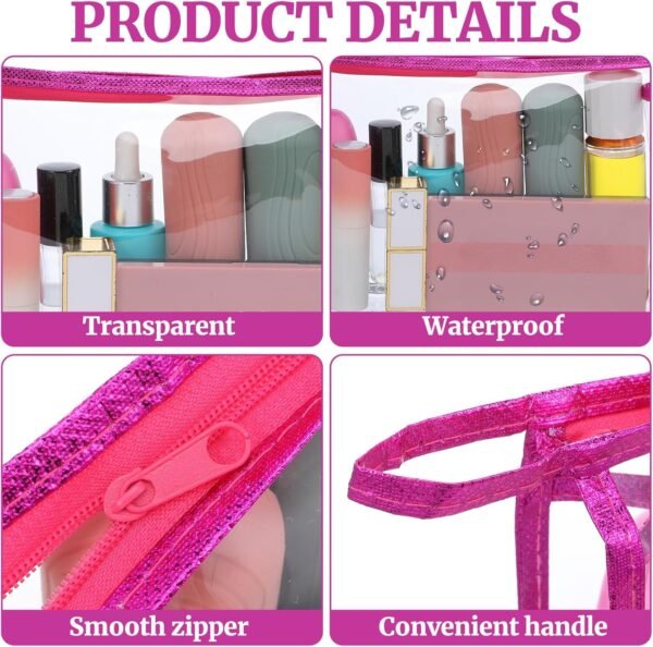 16 Pcs Portable Transparent Cosmetic Bags, Clear Portable Zippered Toiletry Bag Waterproof Cosmetic Bags, Travel Toiletry Bags Pouches, Clear Pencil Cases, Stationary Organizers (4 Colors) - Image 3